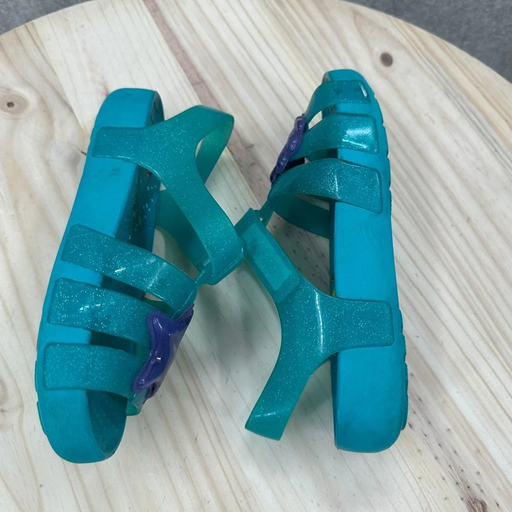 Crocs Isabella Sandals Girls Size J3 Teal Little Mermaid Ariel Glitter Jelly